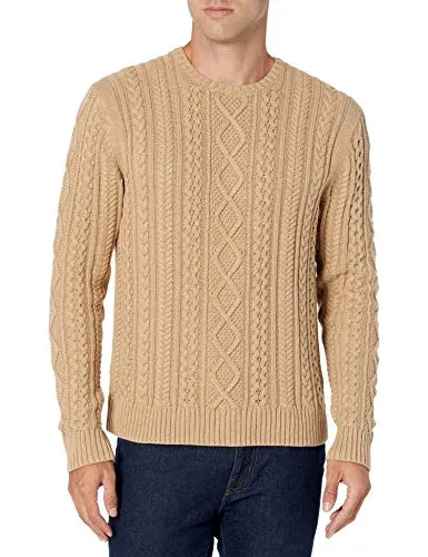 Amazon Essentials Men's Long-Sleeve 100% Cotton Fisherman Cable Crewneck Sweater, Red, XX-Large