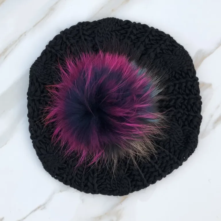 Black Cableknit Pom Beret by Valeri