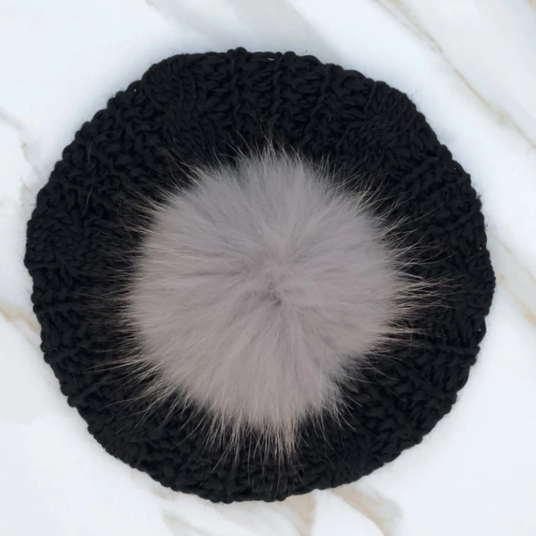 Black Cableknit Pom Beret by Valeri