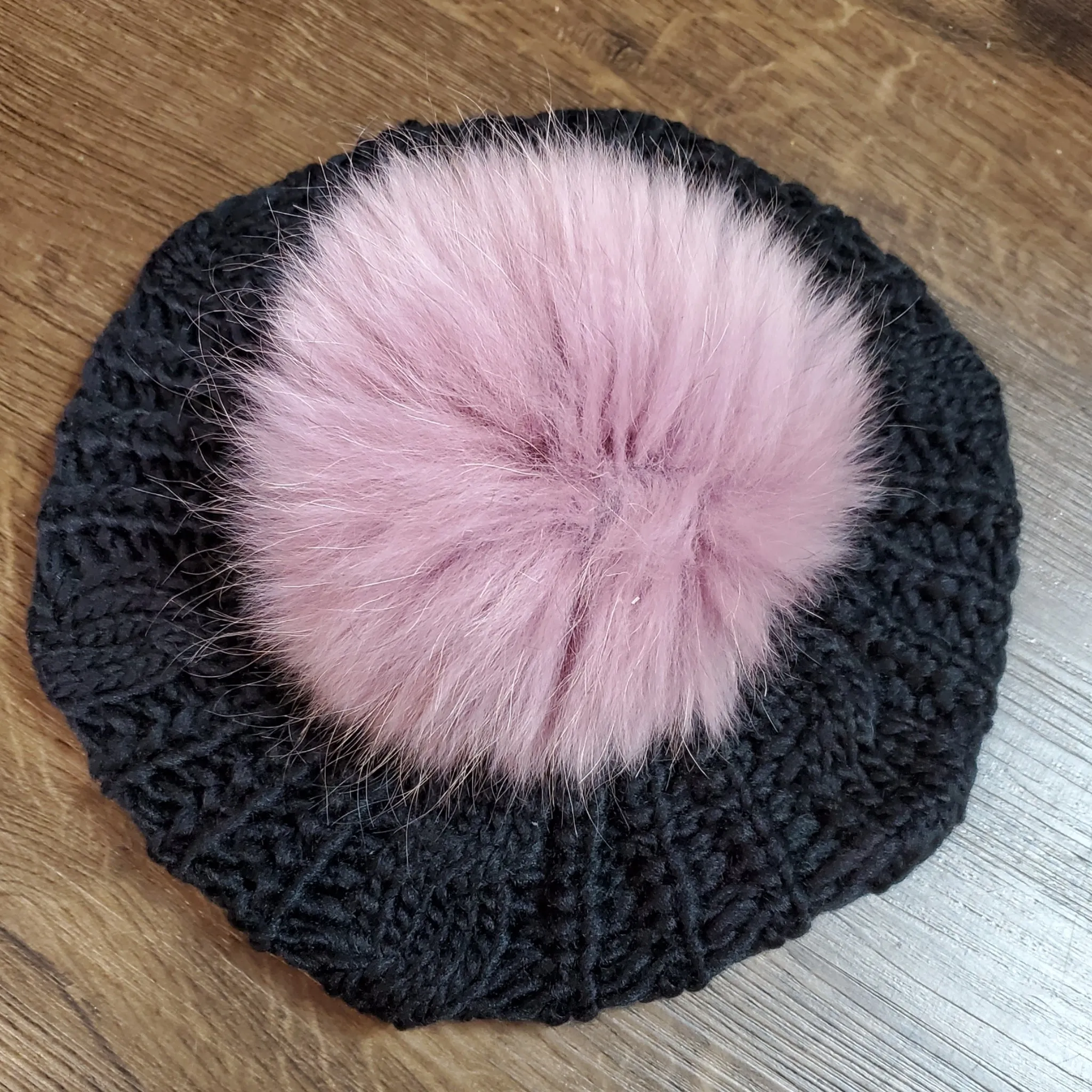 Black Cableknit Pom Beret by Valeri