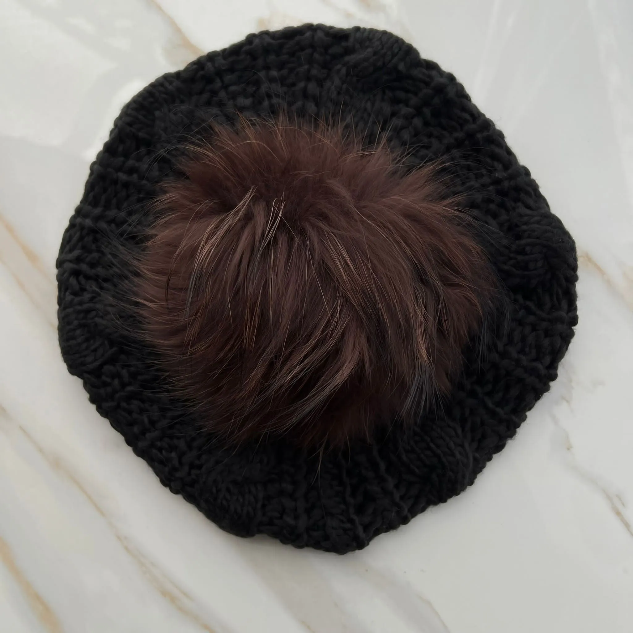 Black Cableknit Pom Beret by Valeri