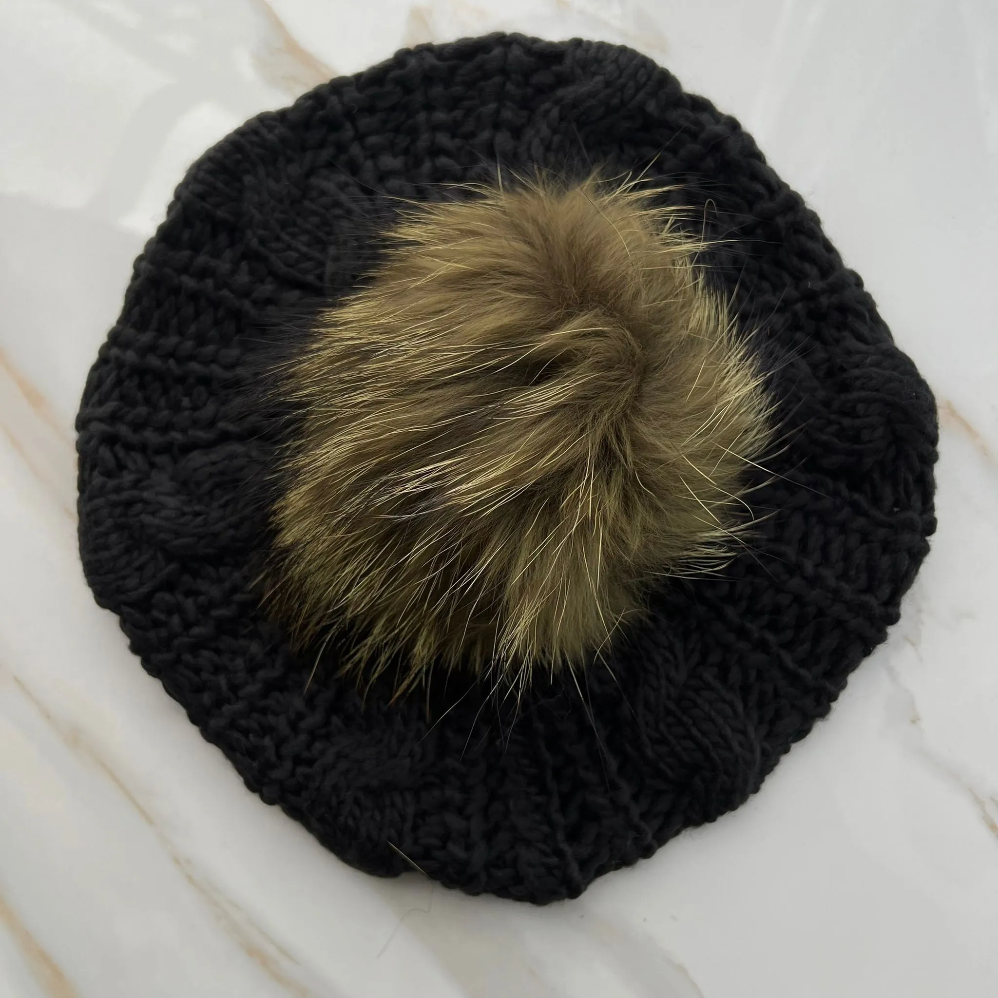 Black Cableknit Pom Beret by Valeri