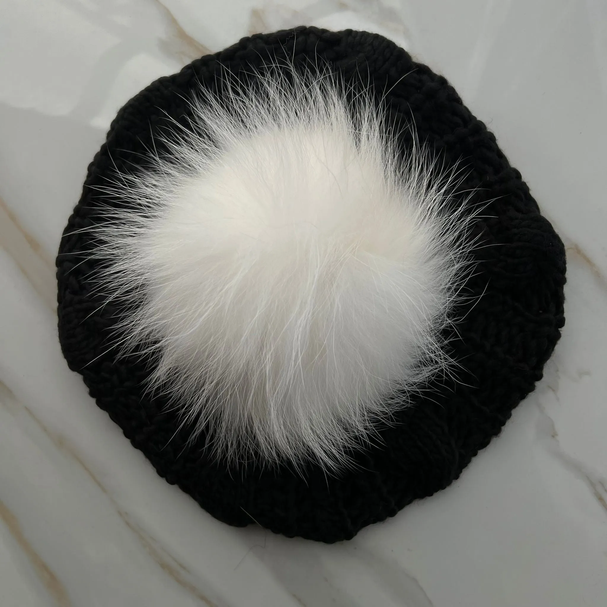Black Cableknit Pom Beret by Valeri