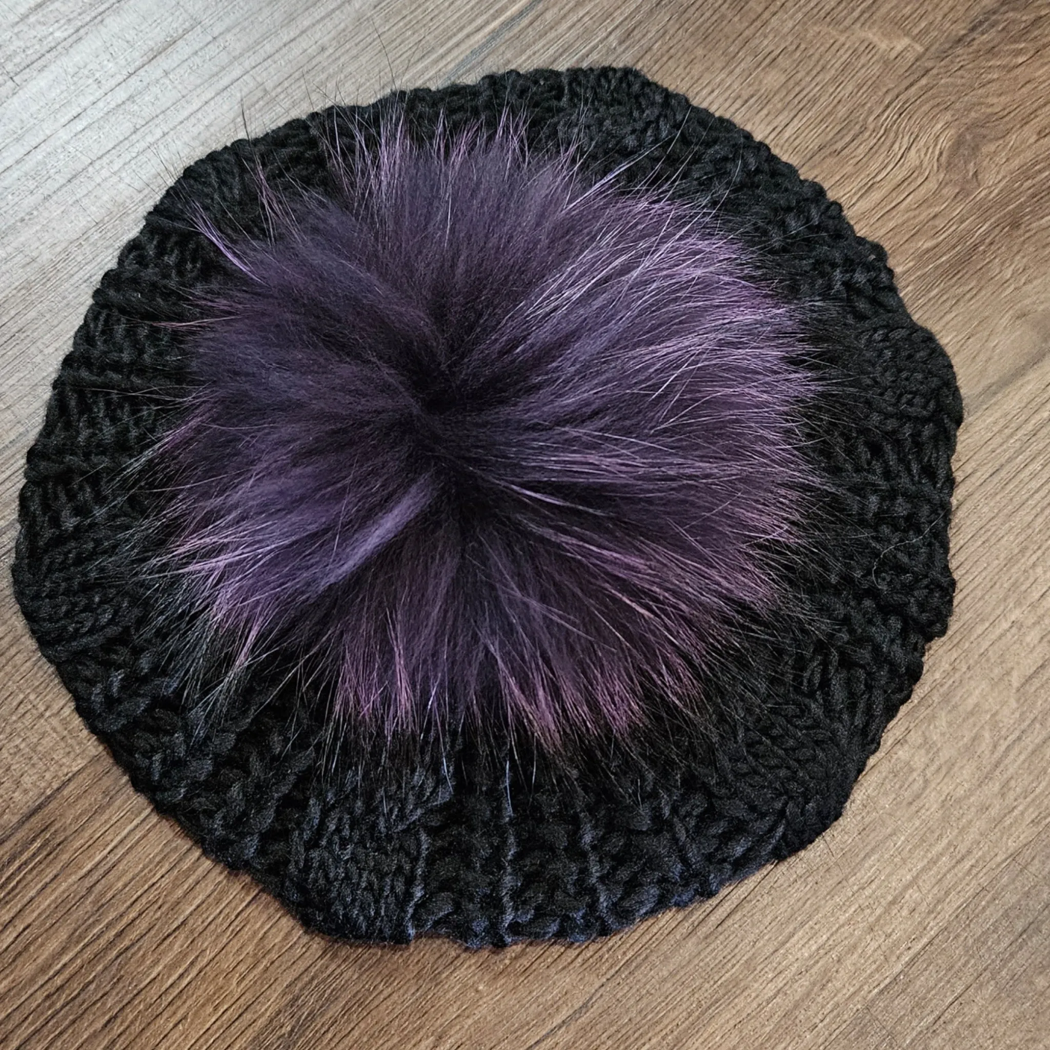 Black Cableknit Pom Beret by Valeri