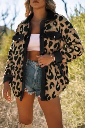 Black Leopard Print Teddy Shacket