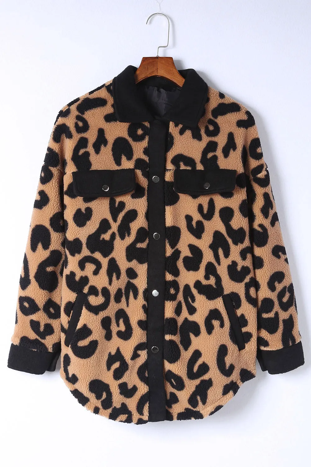 Black Leopard Print Teddy Shacket