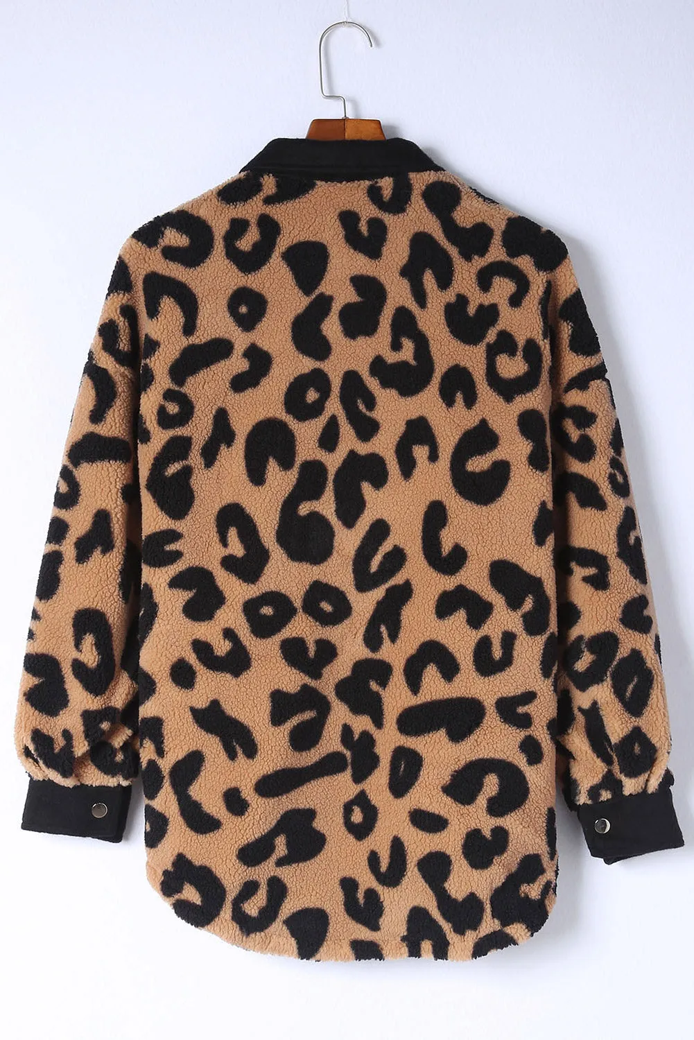 Black Leopard Print Teddy Shacket
