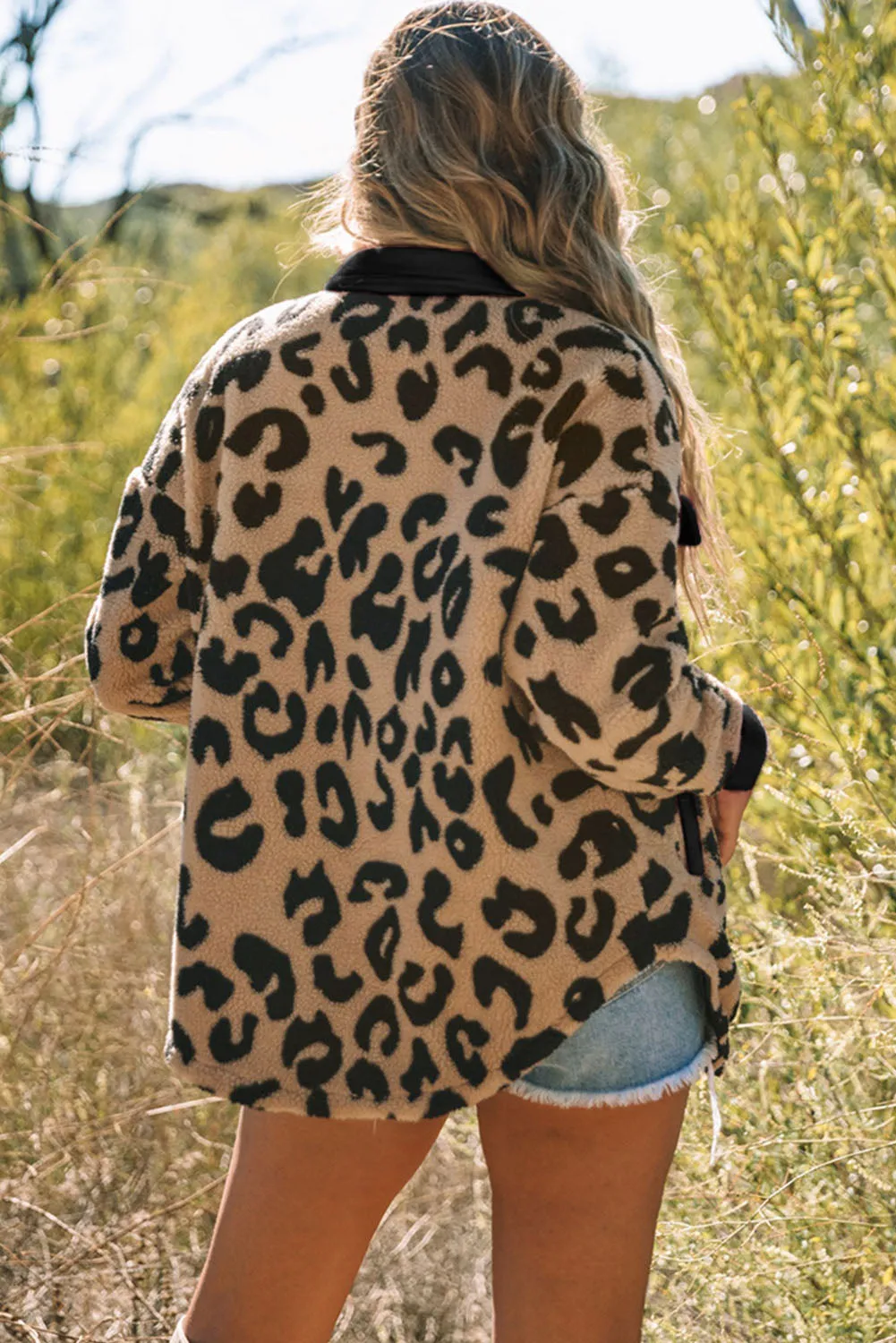 Black Leopard Print Teddy Shacket
