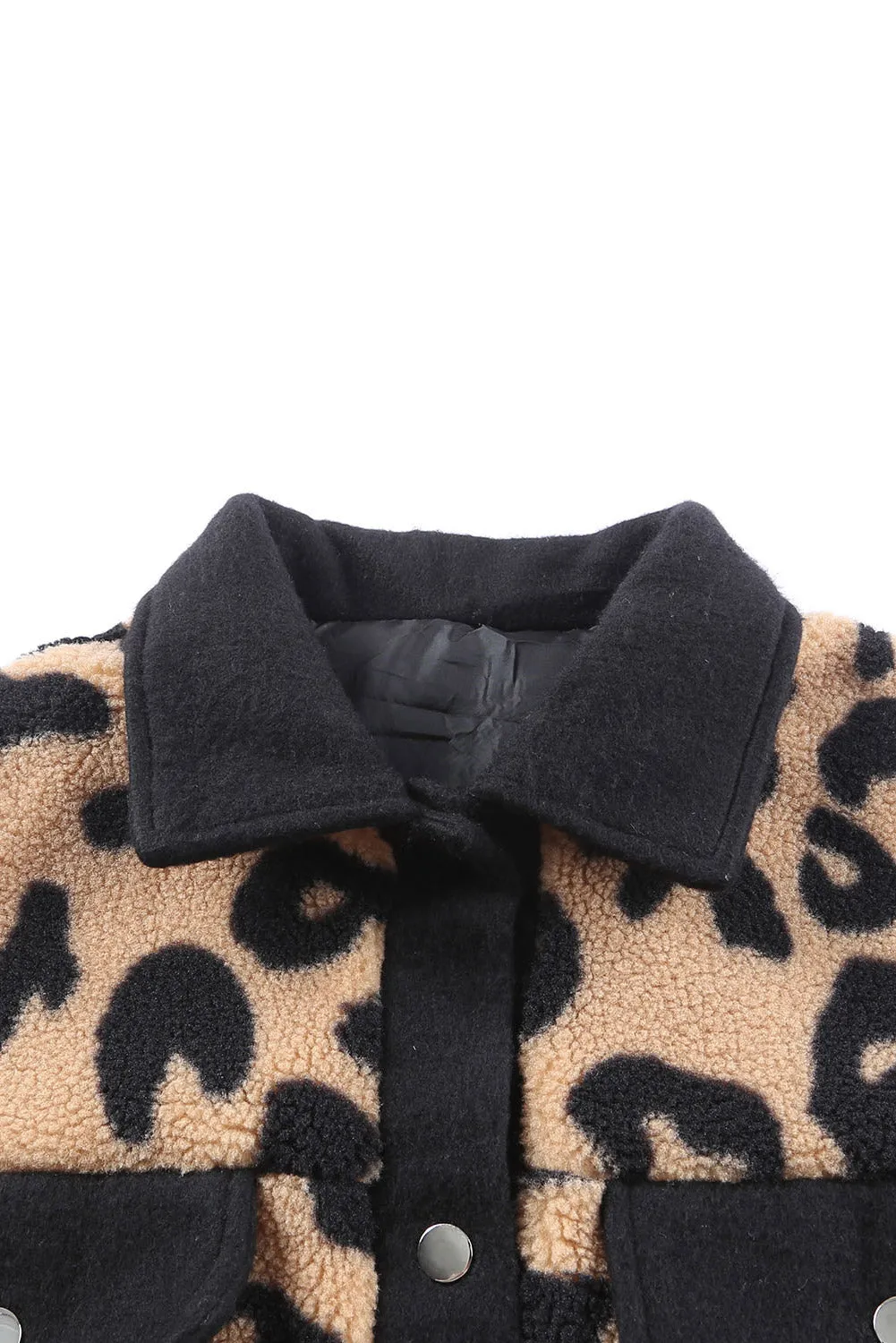 Black Leopard Print Teddy Shacket