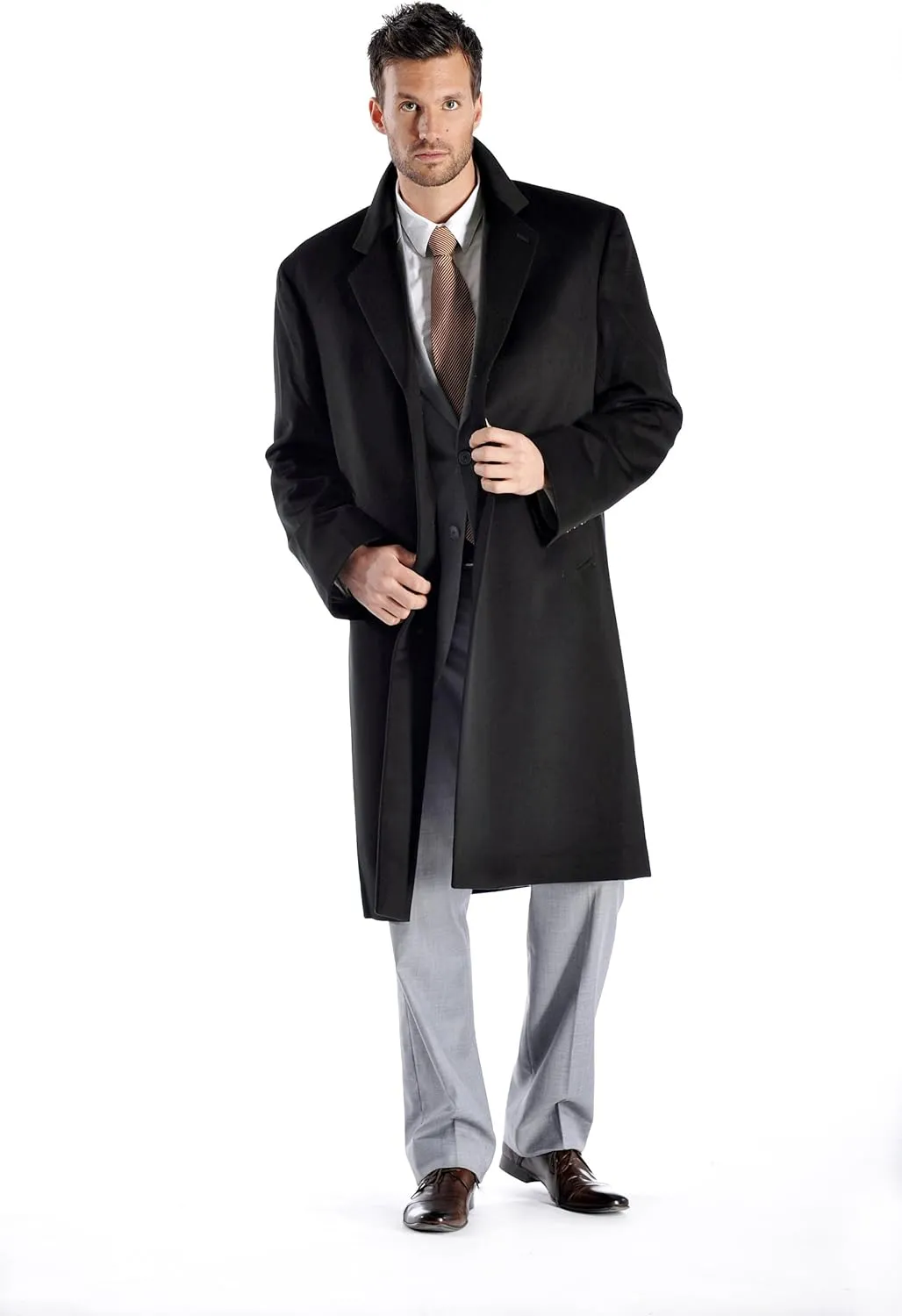 Cashmere Boutique 100% Pure Cashmere Knee Length Overcoat Men  Lightweight, Soft & Warm Top Coat Men