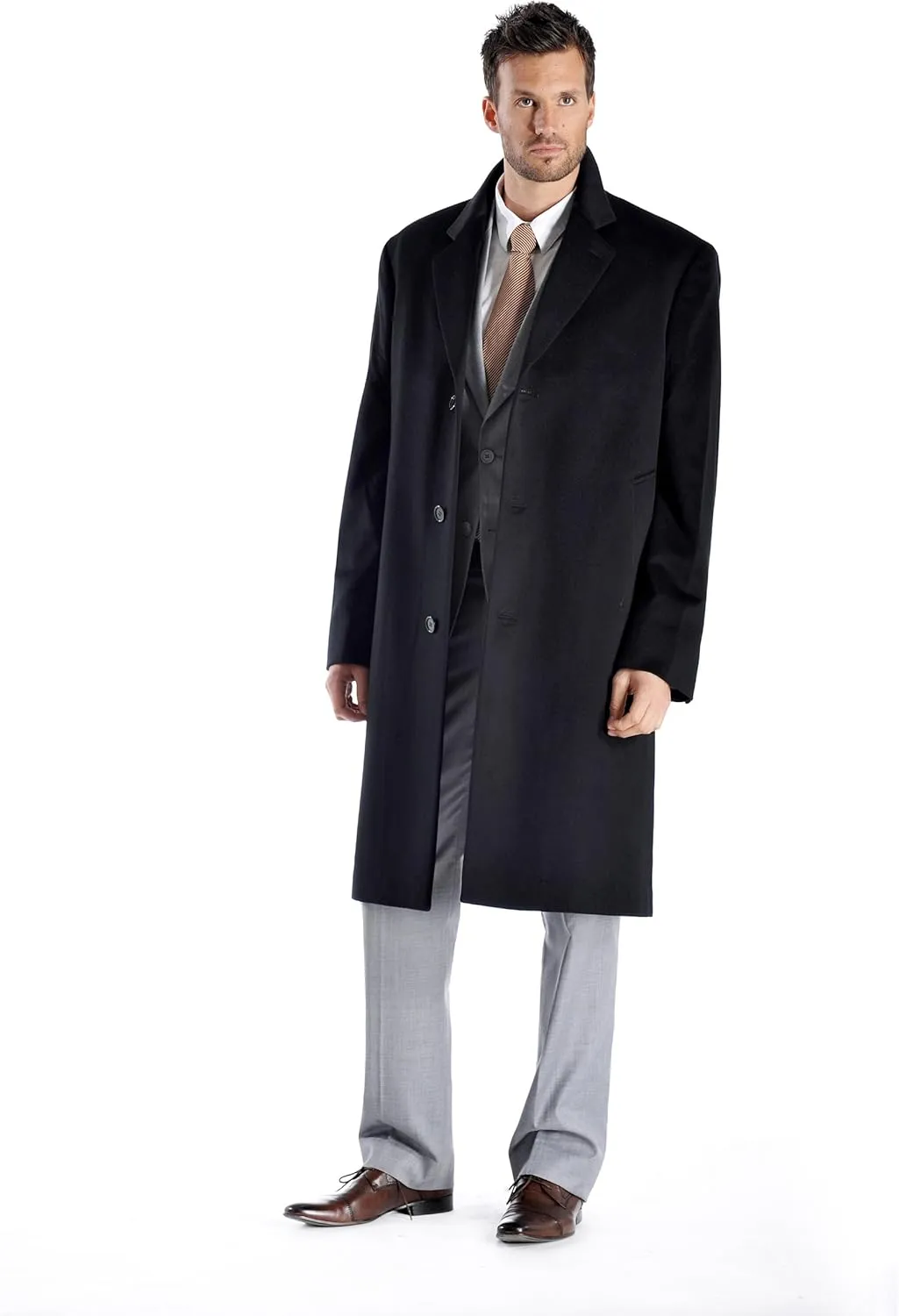 Cashmere Boutique 100% Pure Cashmere Knee Length Overcoat Men  Lightweight, Soft & Warm Top Coat Men