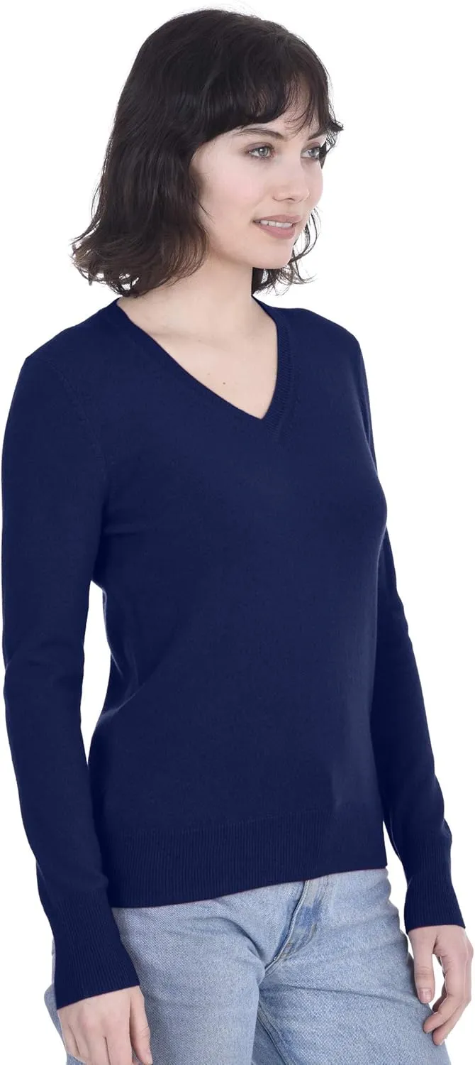 Cashmeren Womens Basic V-Neck Sweater 100% Pure Cashmere Long Sleeve Classic Pullover