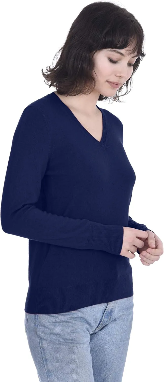 Cashmeren Womens Basic V-Neck Sweater 100% Pure Cashmere Long Sleeve Classic Pullover