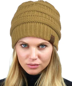 C.C Unisex Chunky Soft Stretch Cable Knit Warm Fuzzy Lined Skully Beanie