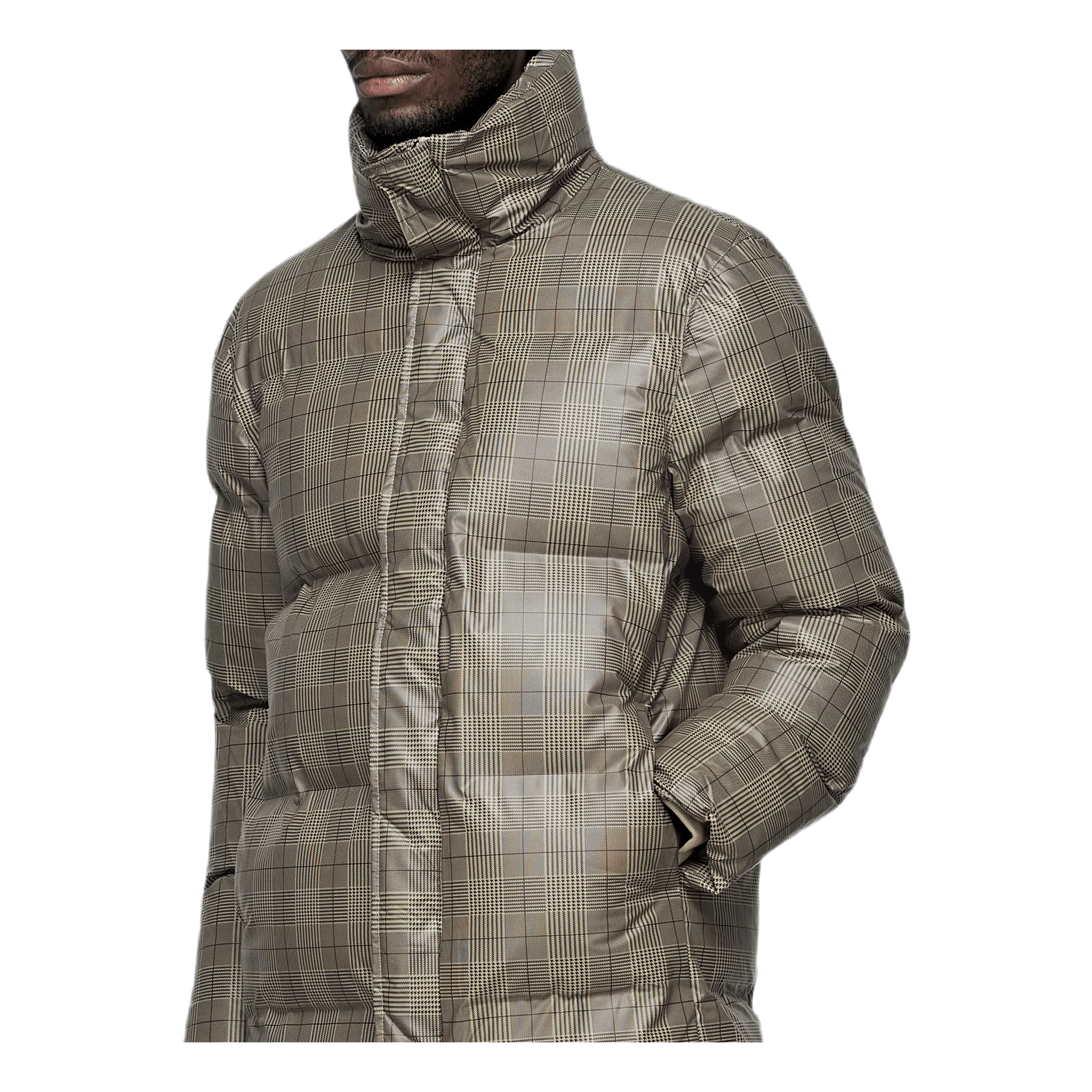 Check Puffer Coat Khaki