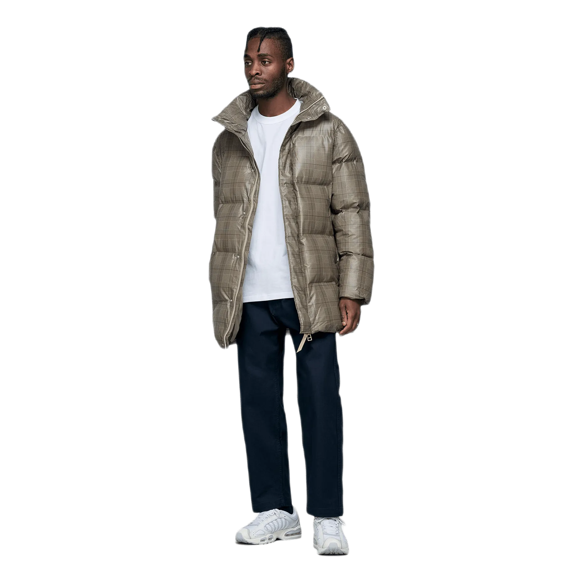 Check Puffer Coat Khaki