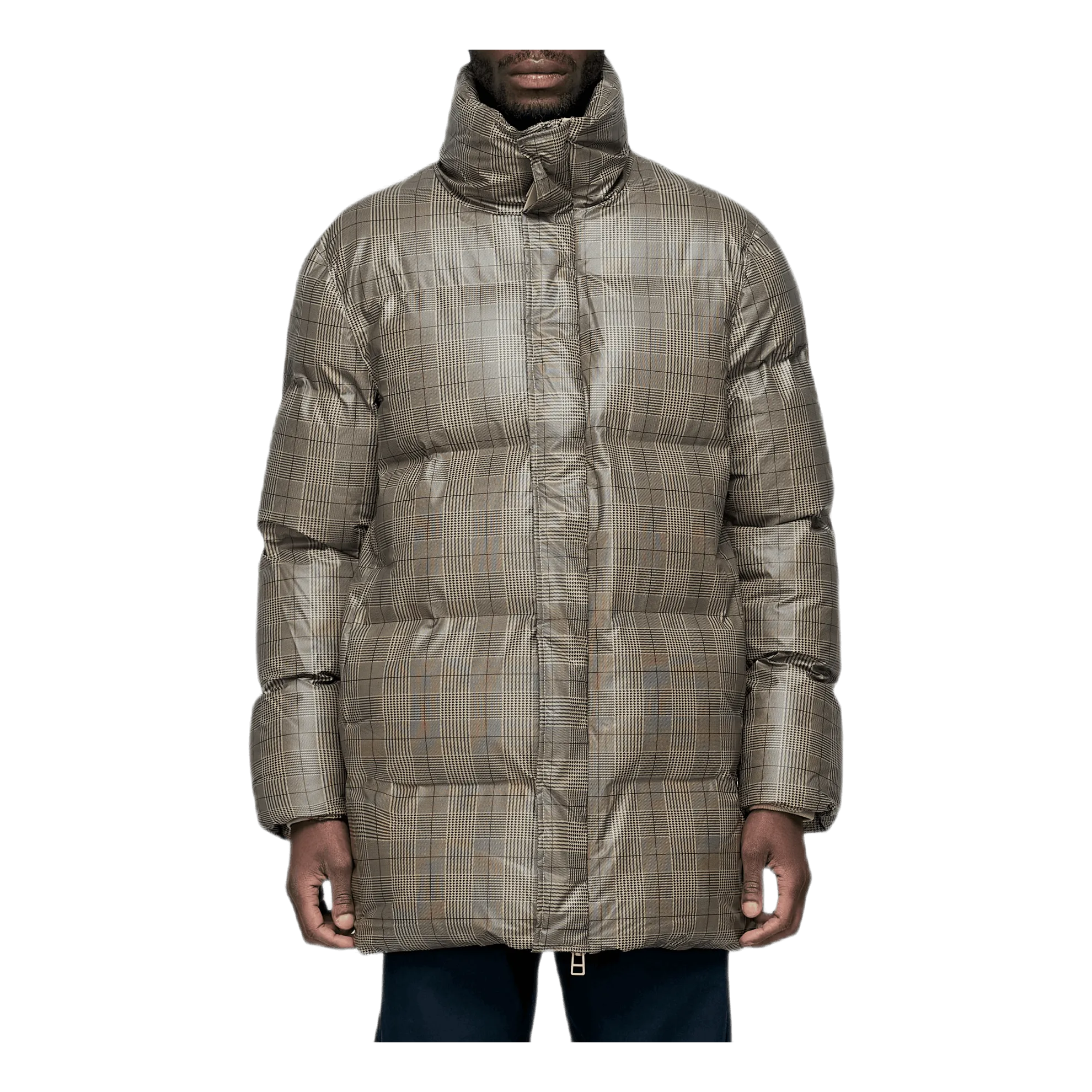 Check Puffer Coat Khaki
