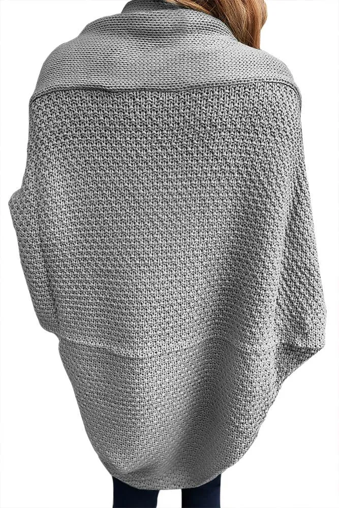 Chic Grey Chunky Knit Open Front Dolman Cardigan