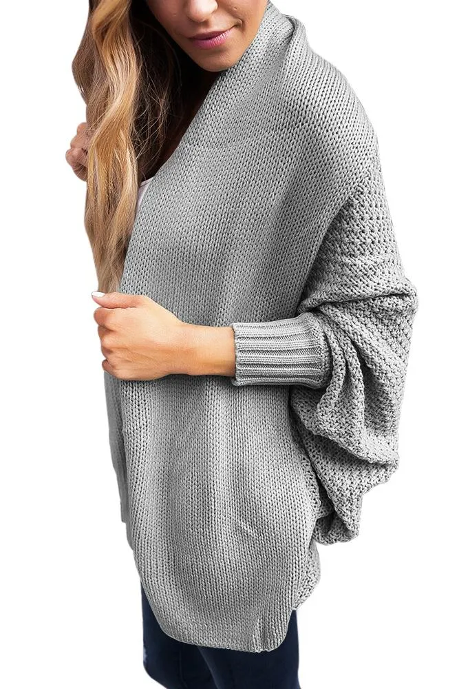 Chic Grey Chunky Knit Open Front Dolman Cardigan