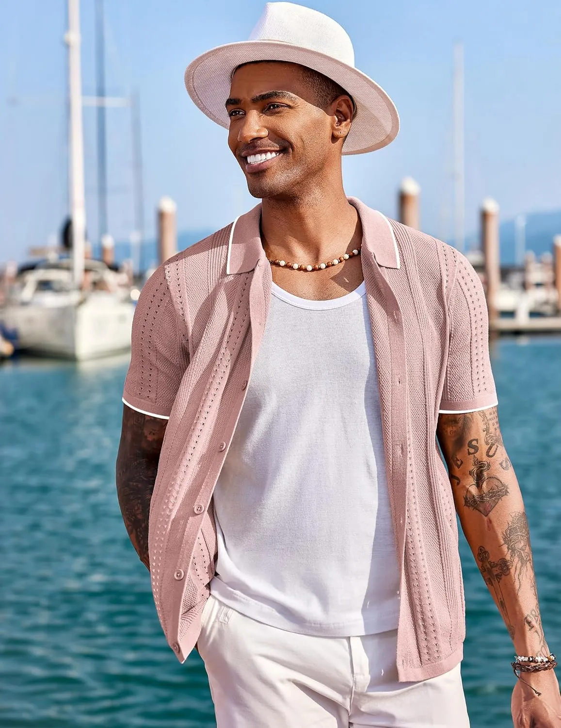 COOFANDY Men's Knit Shirts Short Sleeve Button Down Polo Shirt Fashion Casual Summer Beach Shirts