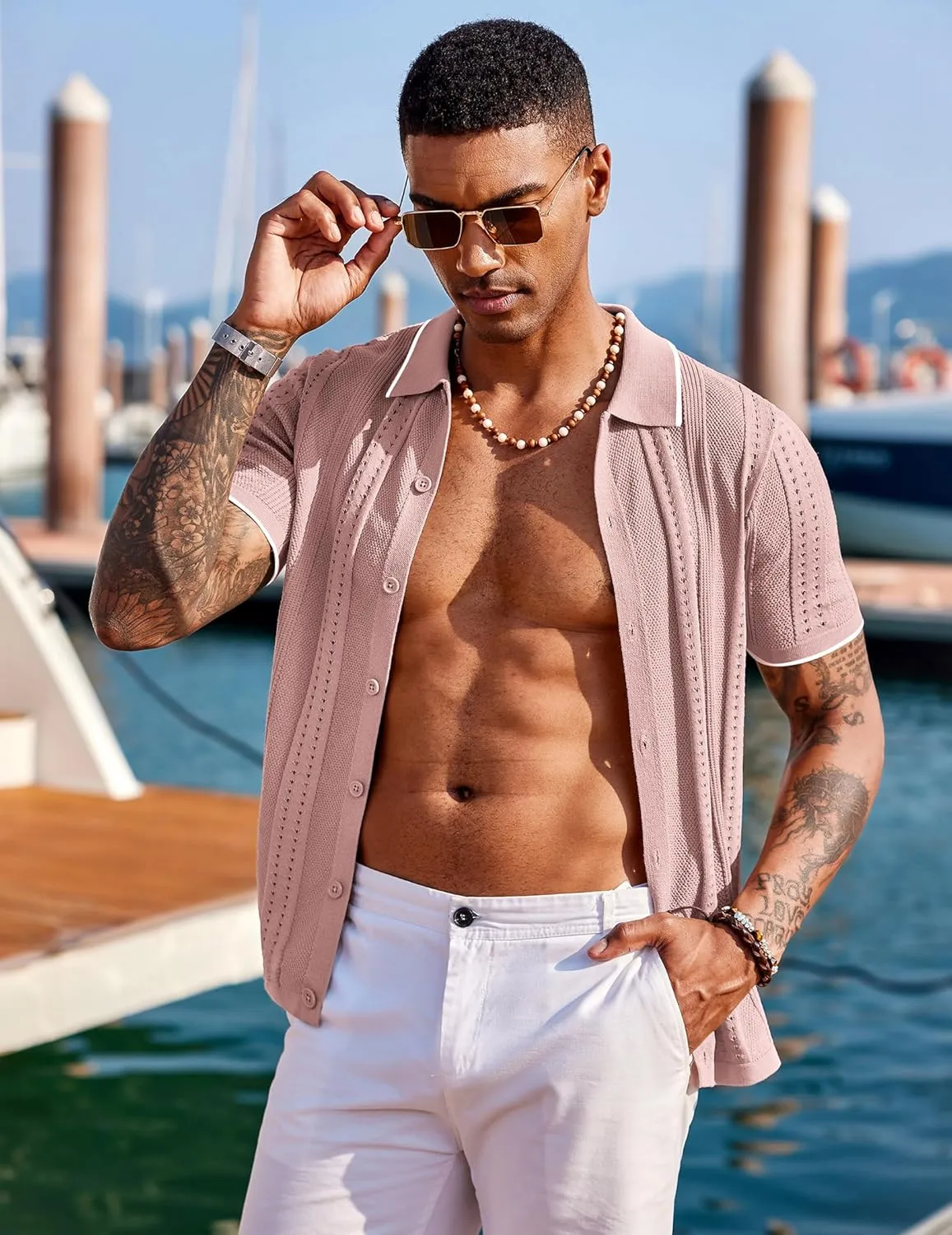 COOFANDY Men's Knit Shirts Short Sleeve Button Down Polo Shirt Fashion Casual Summer Beach Shirts