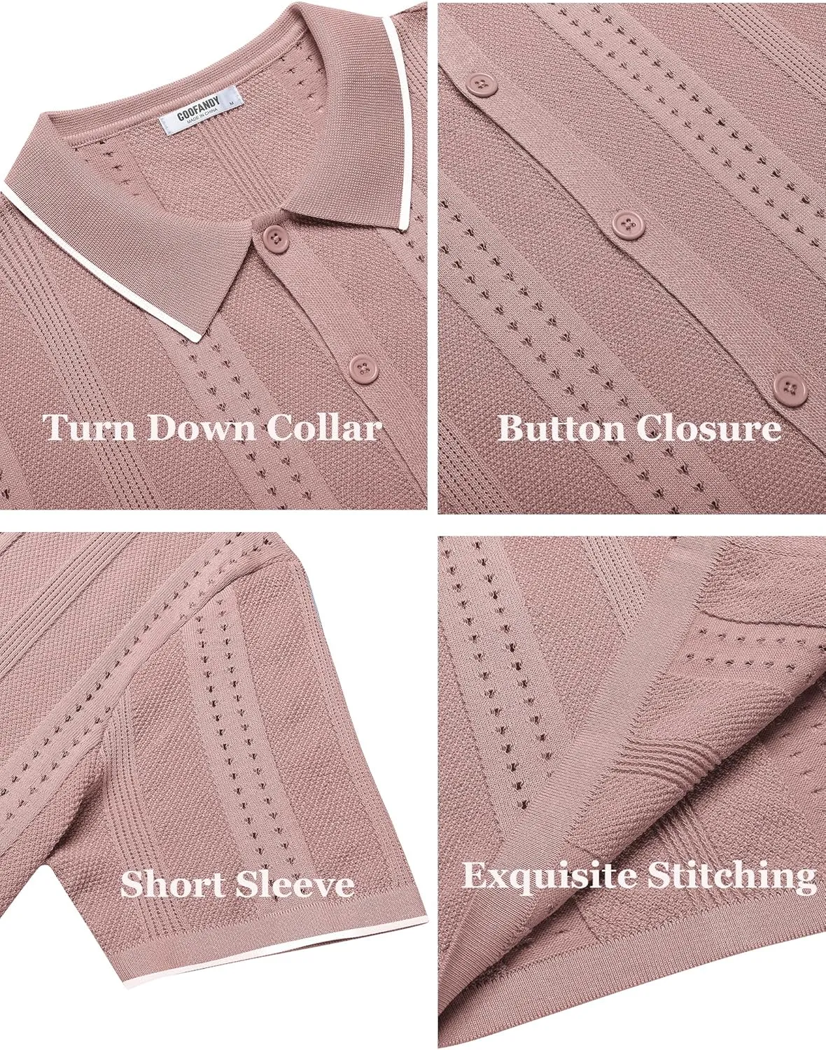 COOFANDY Men's Knit Shirts Short Sleeve Button Down Polo Shirt Fashion Casual Summer Beach Shirts