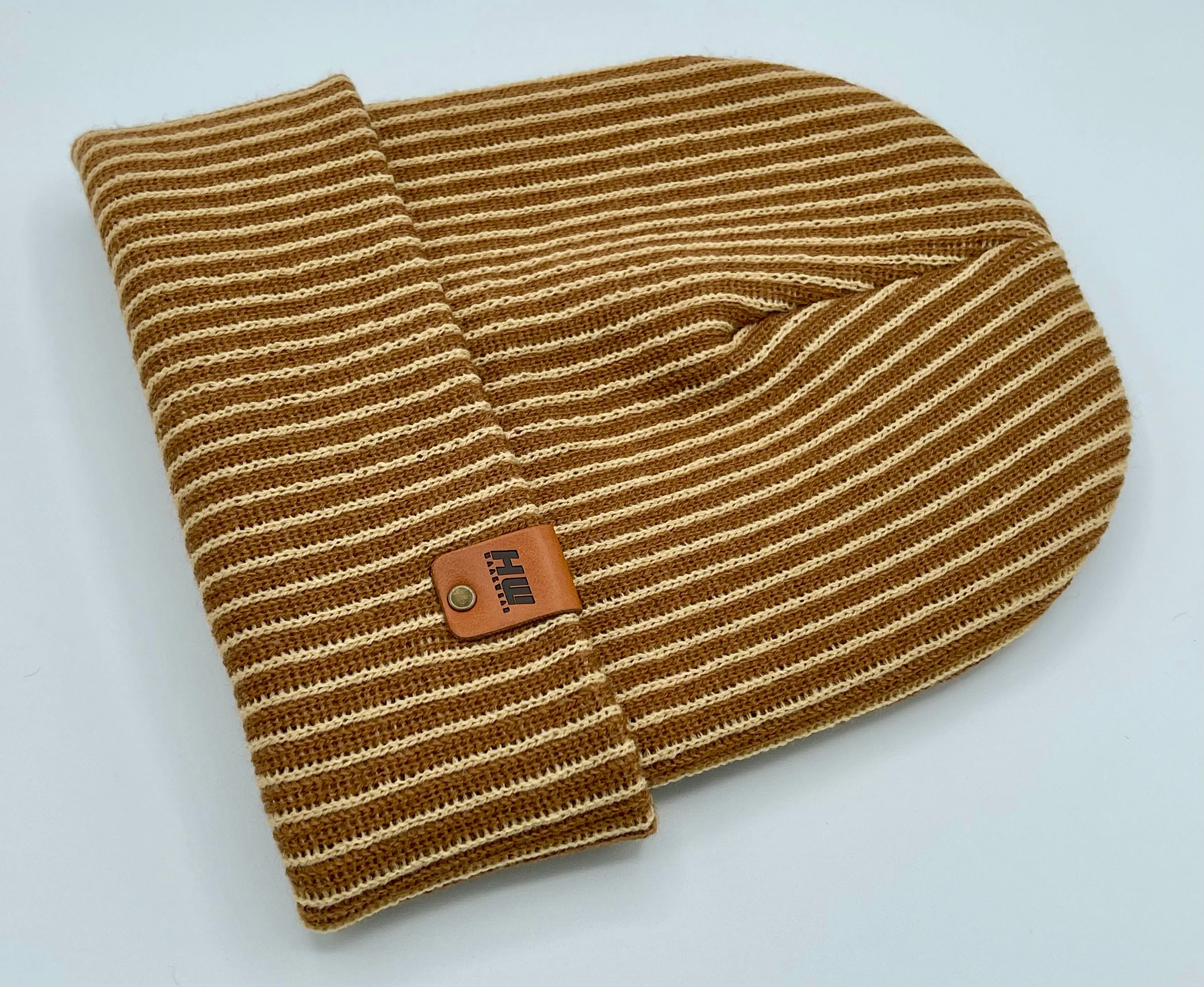 CTD505 HAAKWEAR Cuffed Wide Ribbed Striped Beanie / Hat, Limited Edition, Beige/Brown, Made in USA