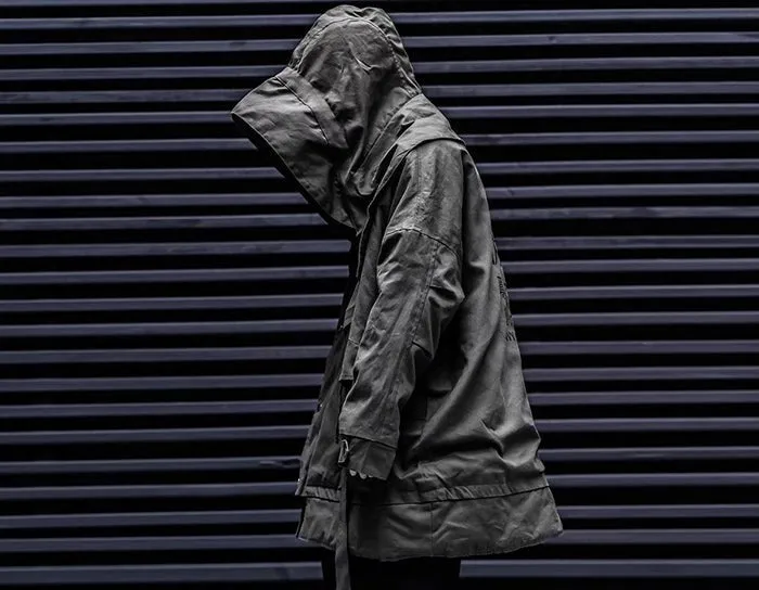 Detachable Letter Printed Mens Hooded Parkas Hip Hop Thick Padded Jackets Harajuku Ribbons Windbreaker Streetwear