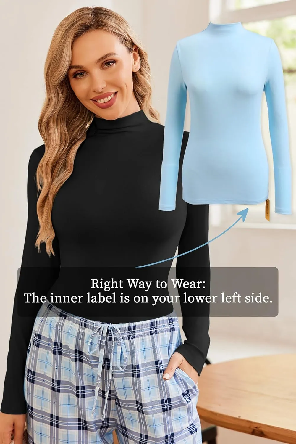 Ekouaer Turtleneck Shirt Women Long Sleeve Mock Neck Slim Fit Tops Thermal Base Layer Soft Lightweight Stretch Undershirts