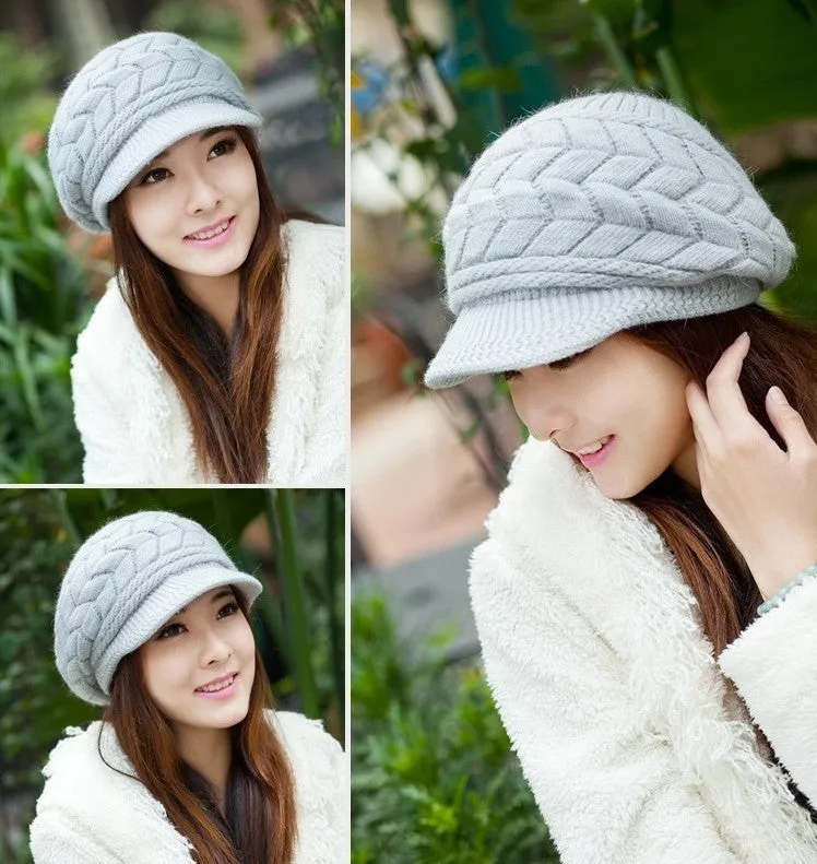 Elegant Women Hat Winter & Fall Beanies Knitted Hats For Woman Rabbit Fur Cap Autumn Ladies Female Fashion Skullies
