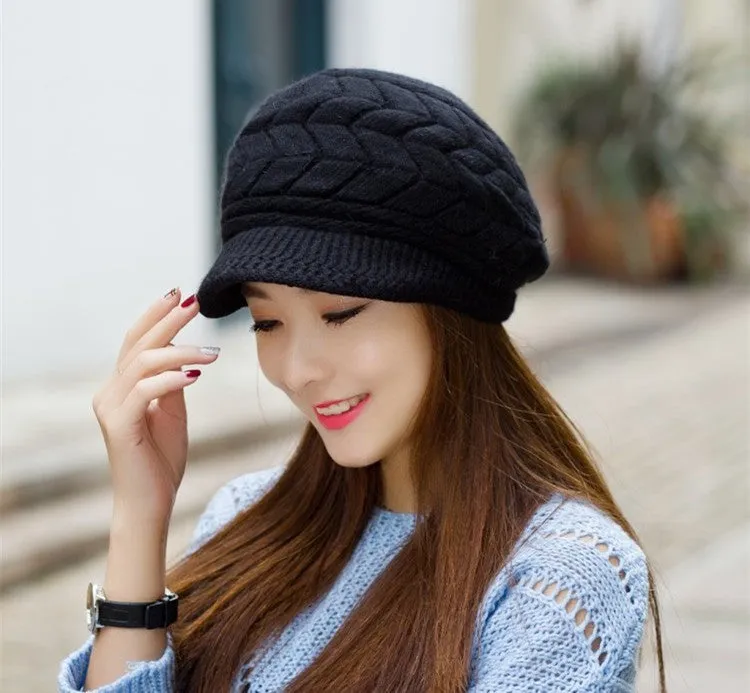 Elegant Women Hat Winter & Fall Beanies Knitted Hats For Woman Rabbit Fur Cap Autumn Ladies Female Fashion Skullies