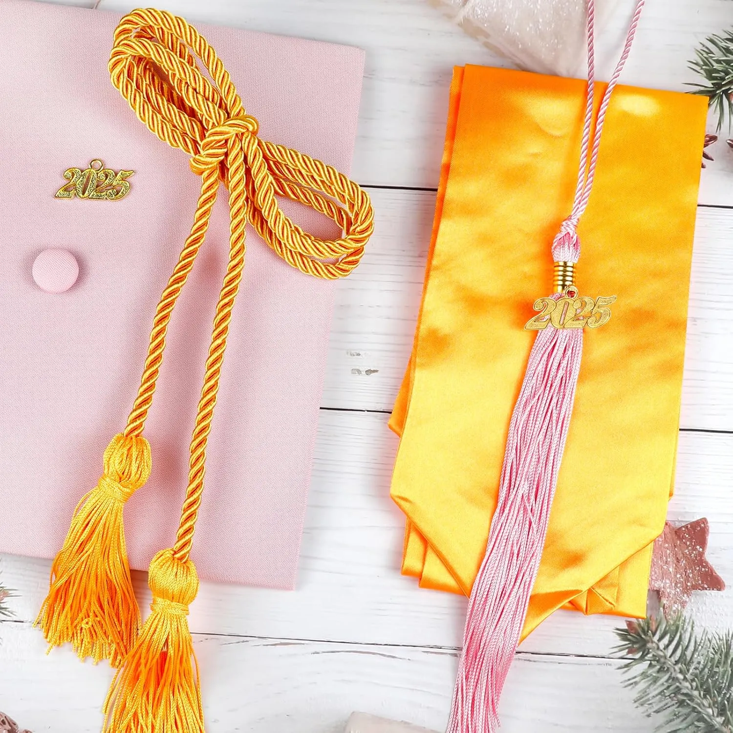Graduation Cap and Gown 2025 Set with Tassel Honor Cord Graduation Stoles for High School College Bachelor