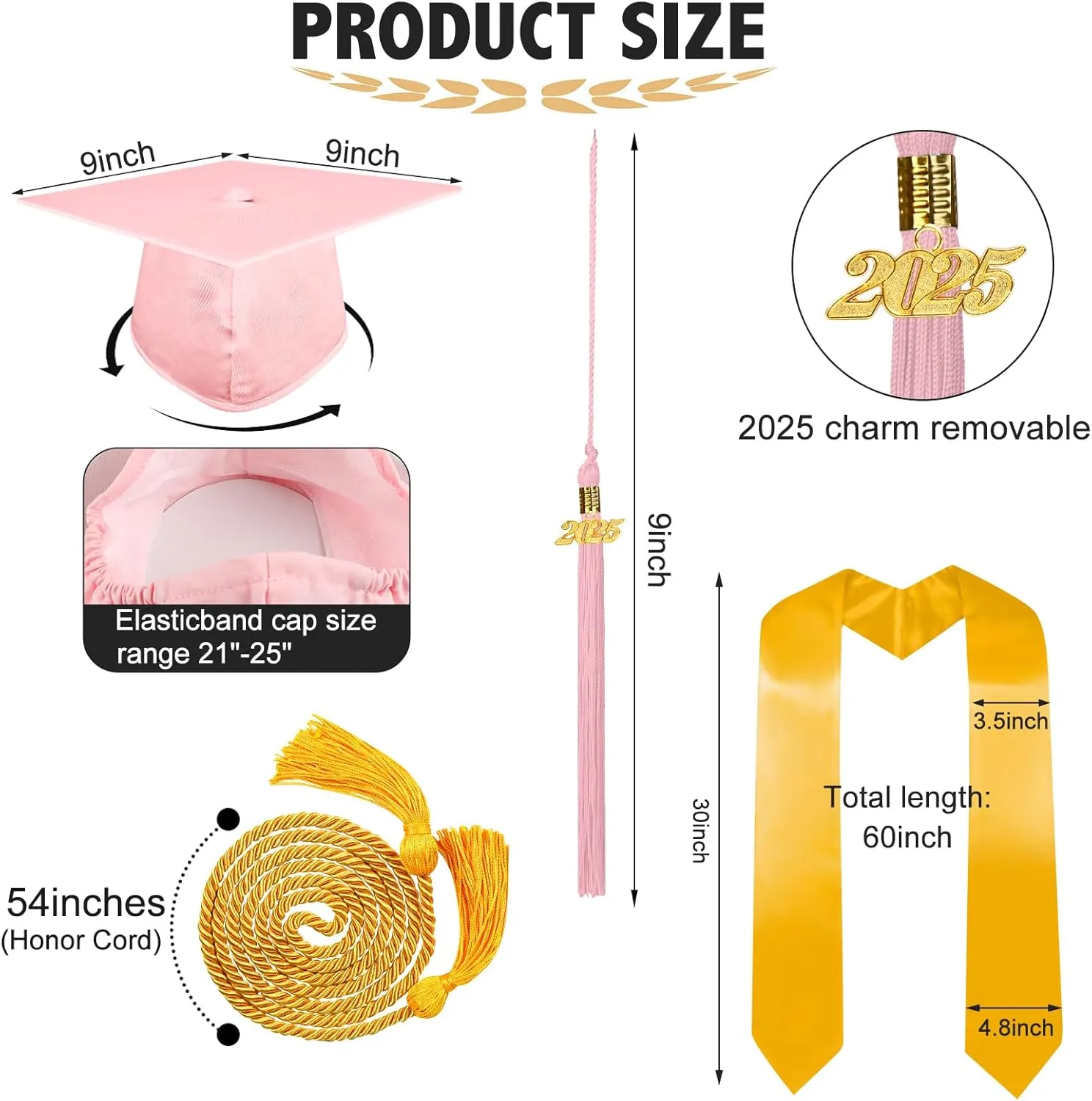 Graduation Cap and Gown 2025 Set with Tassel Honor Cord Graduation Stoles for High School College Bachelor