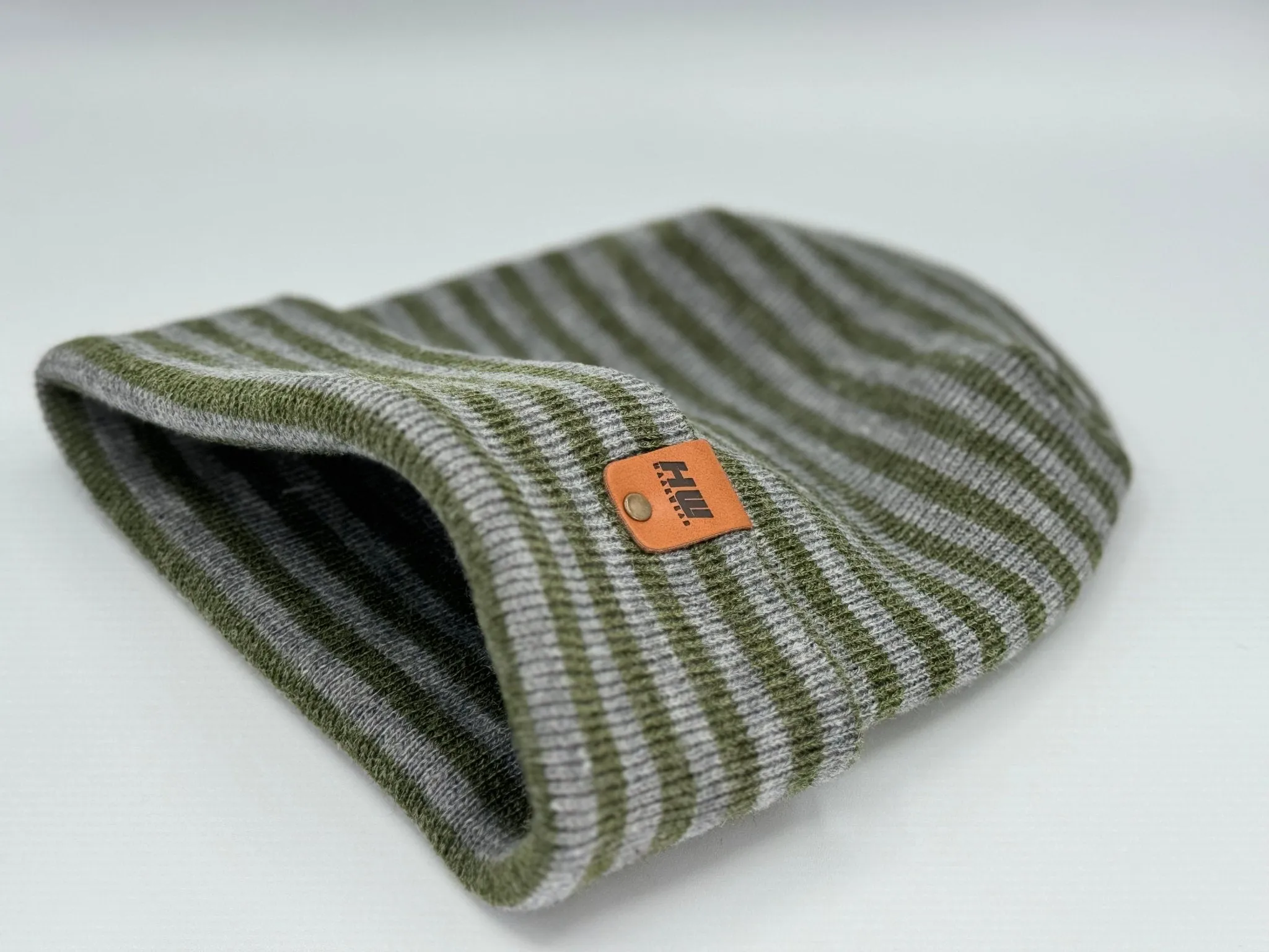 HAAKWEAR Theta Stitch RORO Cuffed Beanie (Patent Pending Design) Gray / Green, Made in USA