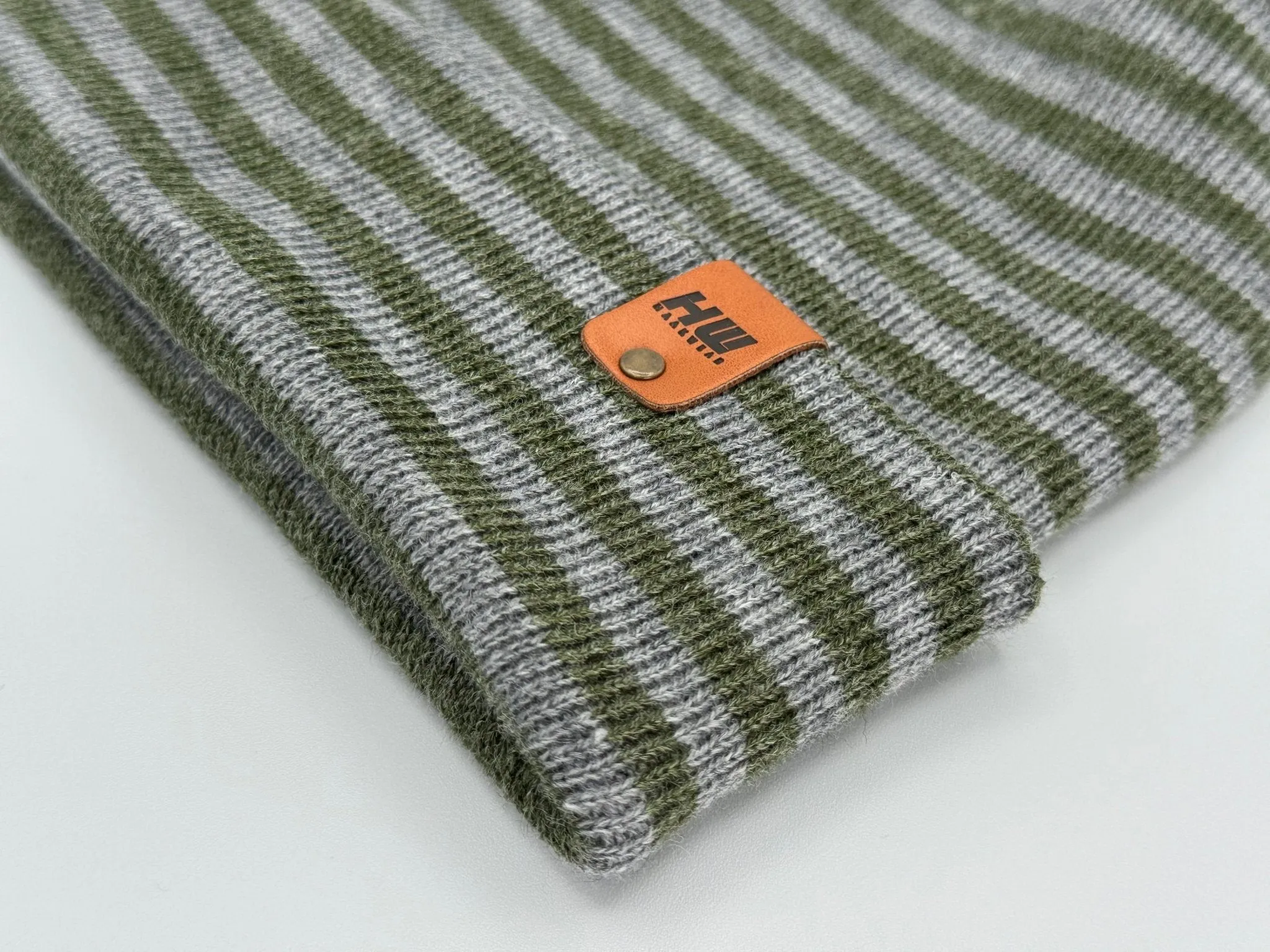 HAAKWEAR Theta Stitch RORO Cuffed Beanie (Patent Pending Design) Gray / Green, Made in USA