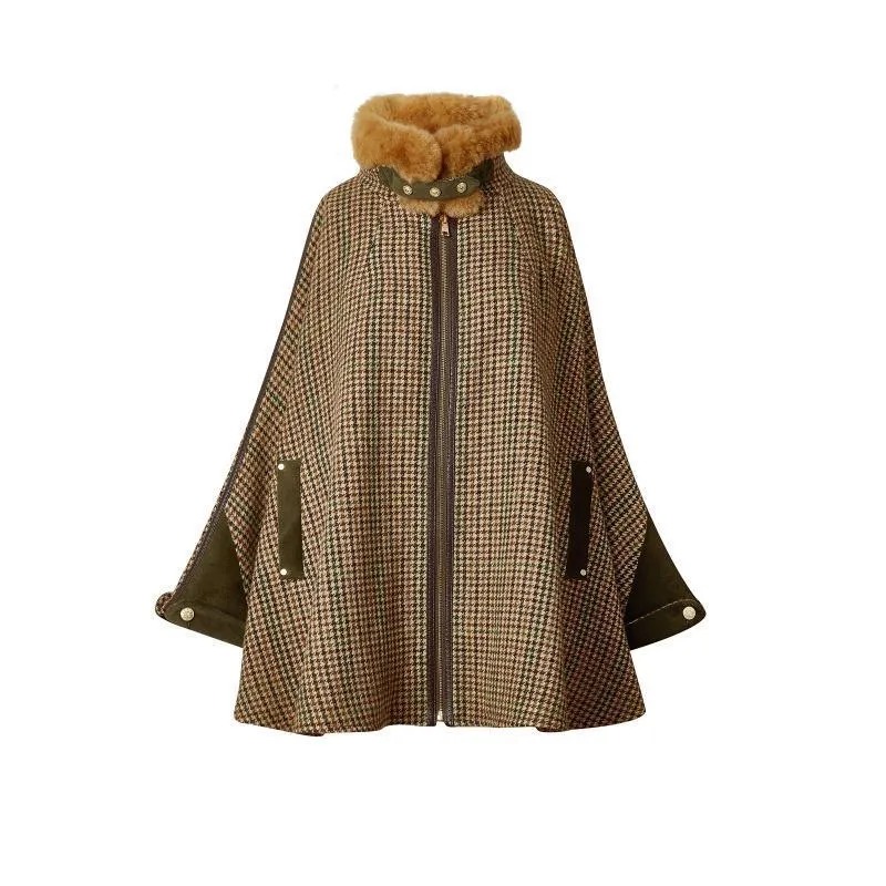 Holland Cooper Chiltern Ladies Tweed Cape - Hailes Green