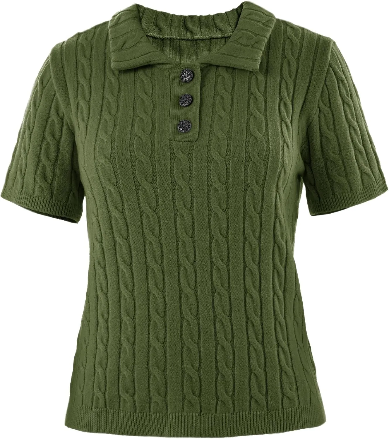 Imily Bela Womens Short Sleeve Sweater Business Casual Polo V Neck Shirts Lightweight Cable Knit Pullover Summer Tops