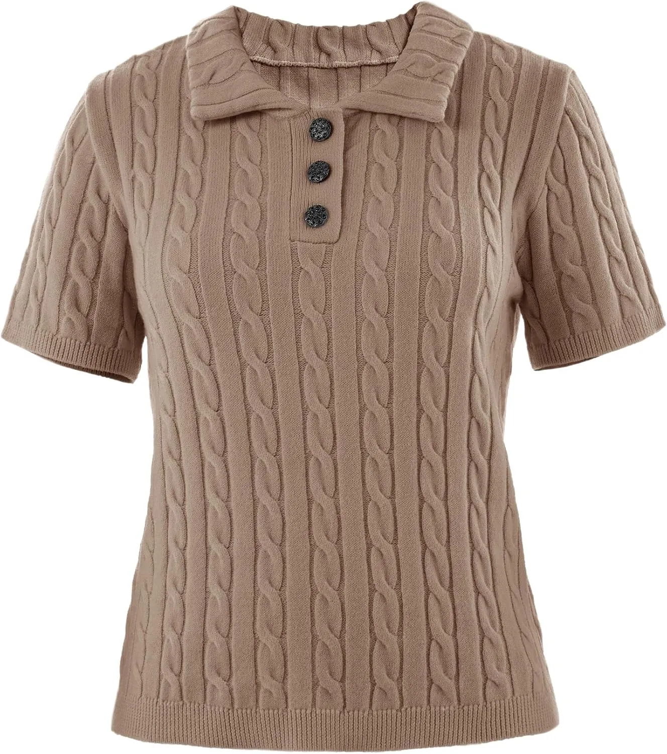 Imily Bela Womens Short Sleeve Sweater Business Casual Polo V Neck Shirts Lightweight Cable Knit Pullover Summer Tops