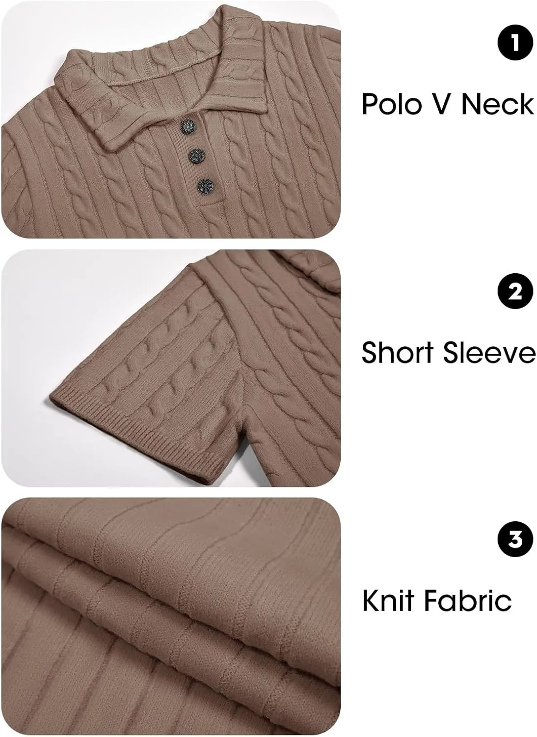 Imily Bela Womens Short Sleeve Sweater Business Casual Polo V Neck Shirts Lightweight Cable Knit Pullover Summer Tops