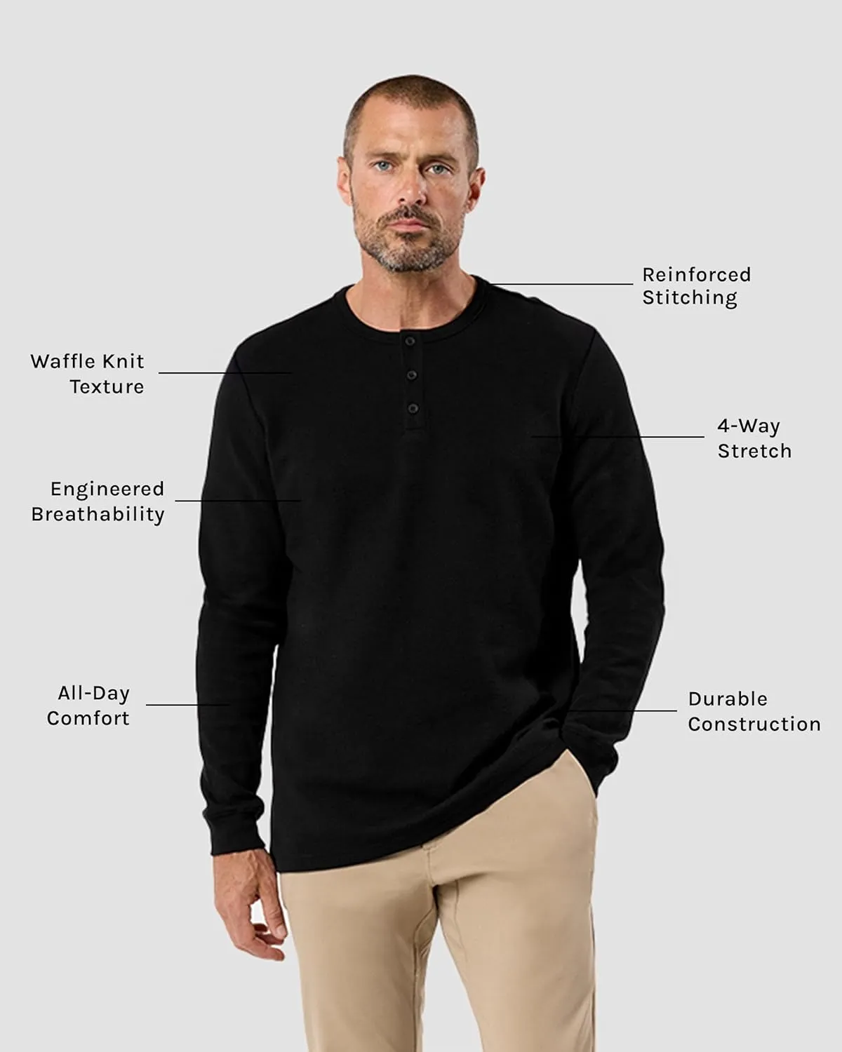 INTO THE AM Long Sleeve Waffle Henley Shirts for Men S-4XL Men's Soft Thermal Cotton Fall Shirts
