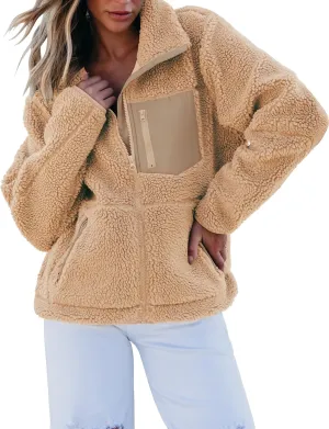 luvamia Sherpa Jackets for Women Trendy Zip Up Long Sleeve Winter Fall Casual Warm Fleece Coat Jackets with Pockets