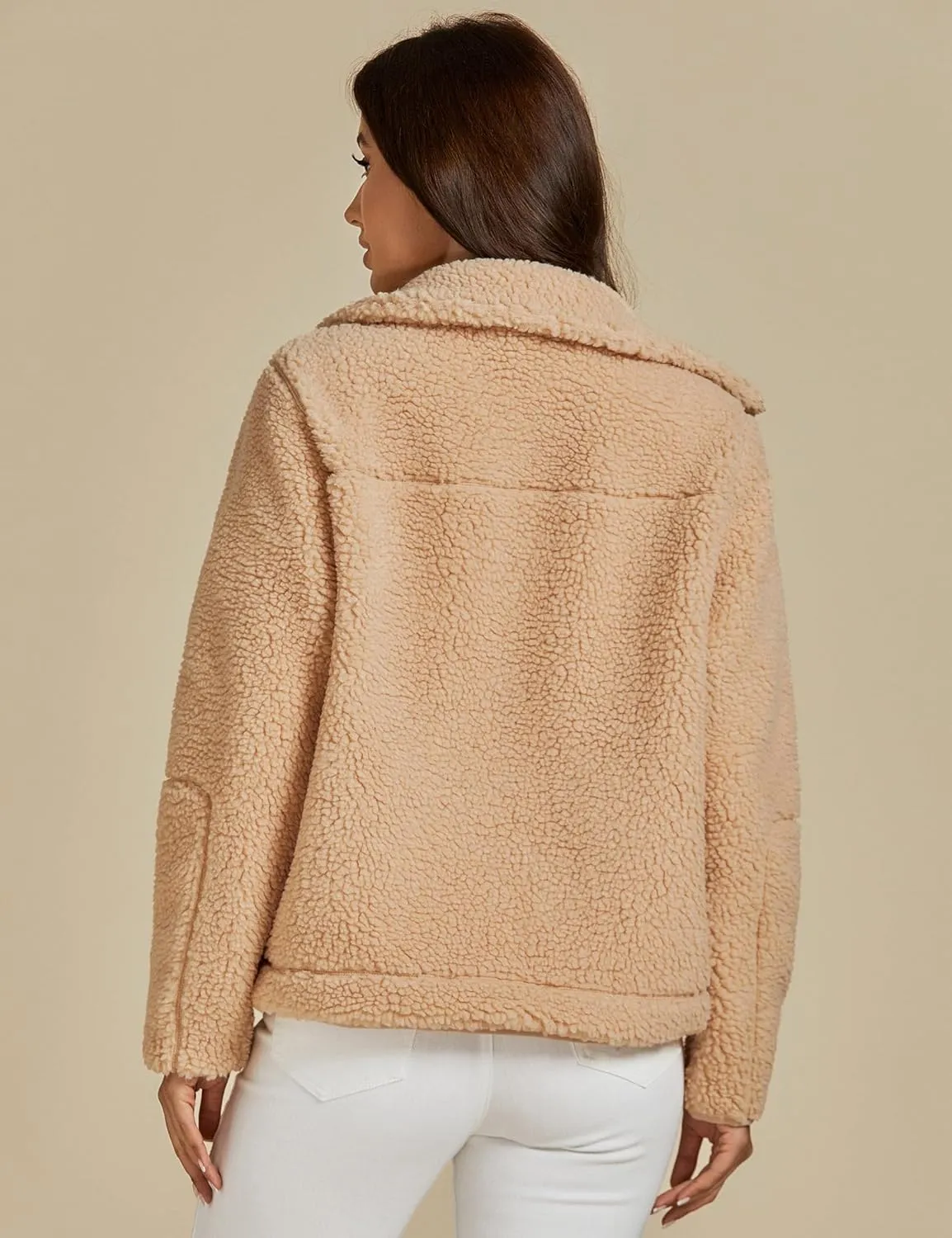 luvamia Sherpa Jackets for Women Trendy Zip Up Long Sleeve Winter Fall Casual Warm Fleece Coat Jackets with Pockets