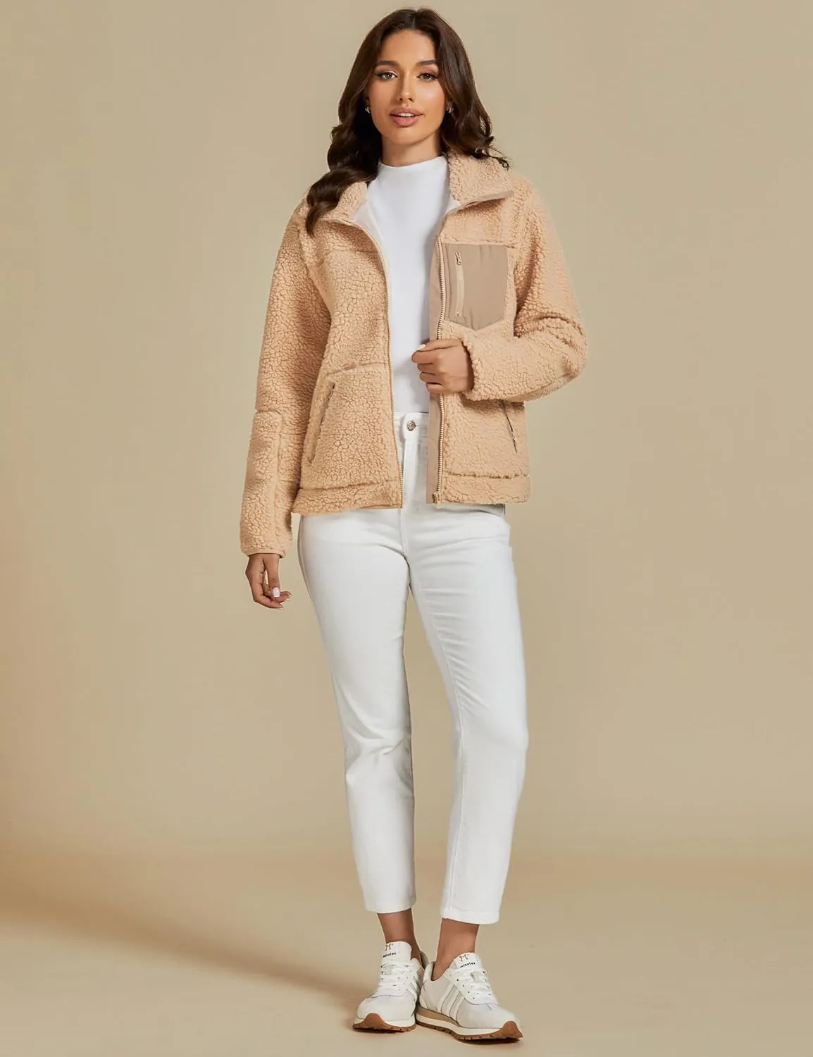 luvamia Sherpa Jackets for Women Trendy Zip Up Long Sleeve Winter Fall Casual Warm Fleece Coat Jackets with Pockets