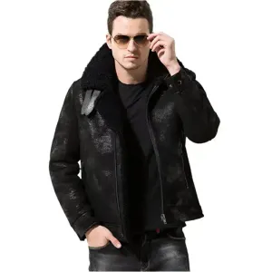 Men's Black Shearling Fur Pilot Leather Jacket – Warm & Stylish