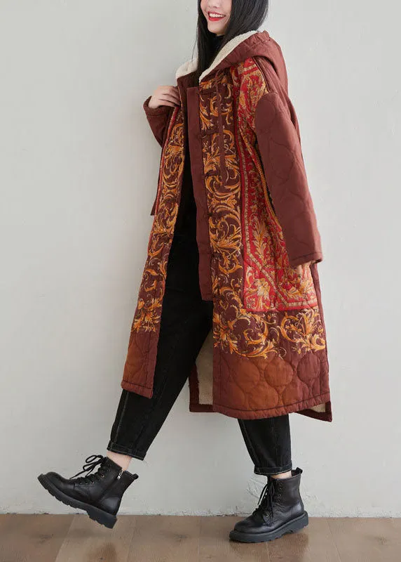 Oriental Red Hooded Embroideried Warm Fleece Fine Cotton Filled coats Winter