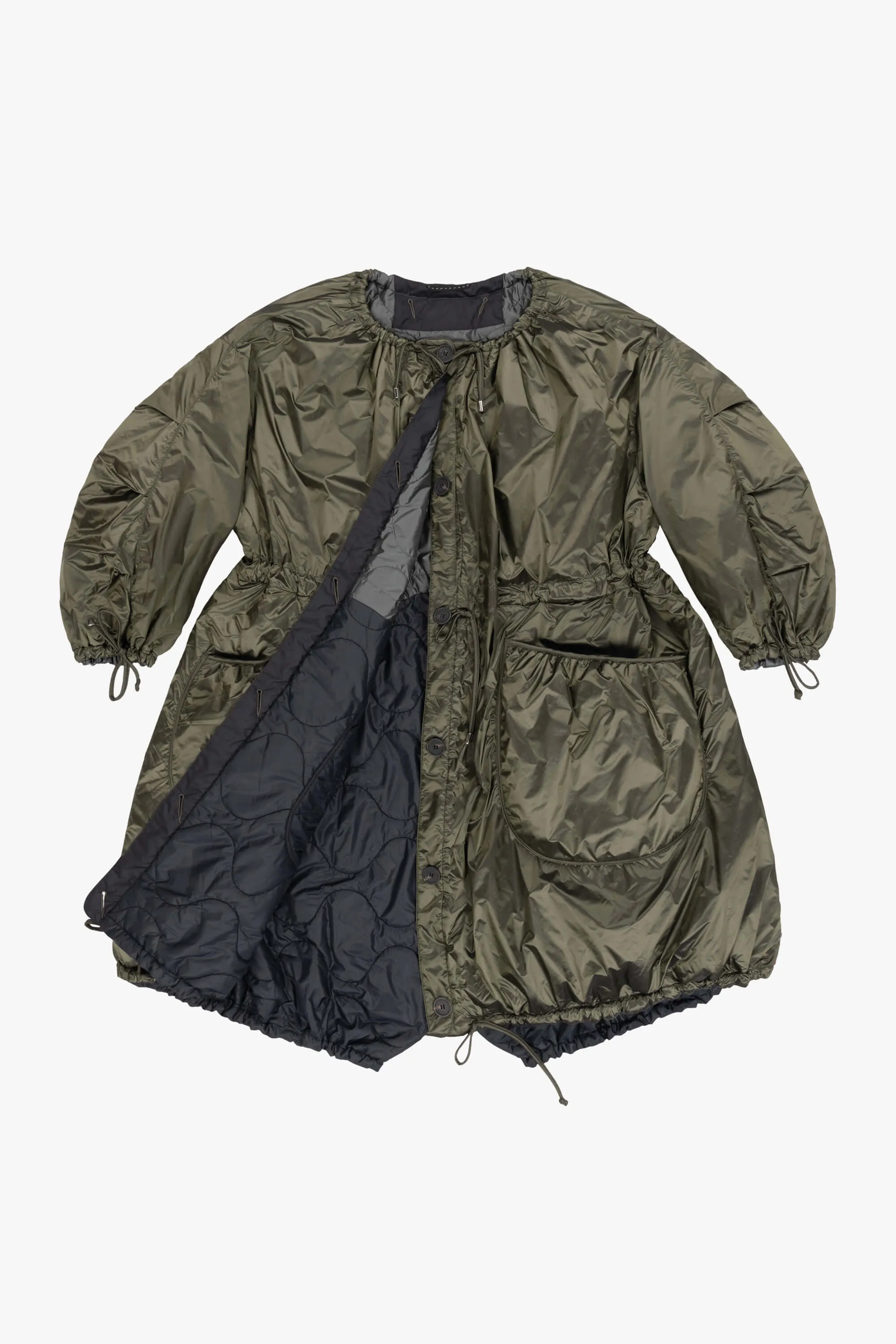 Parachute Quilt Parka - Dark Olive / Black