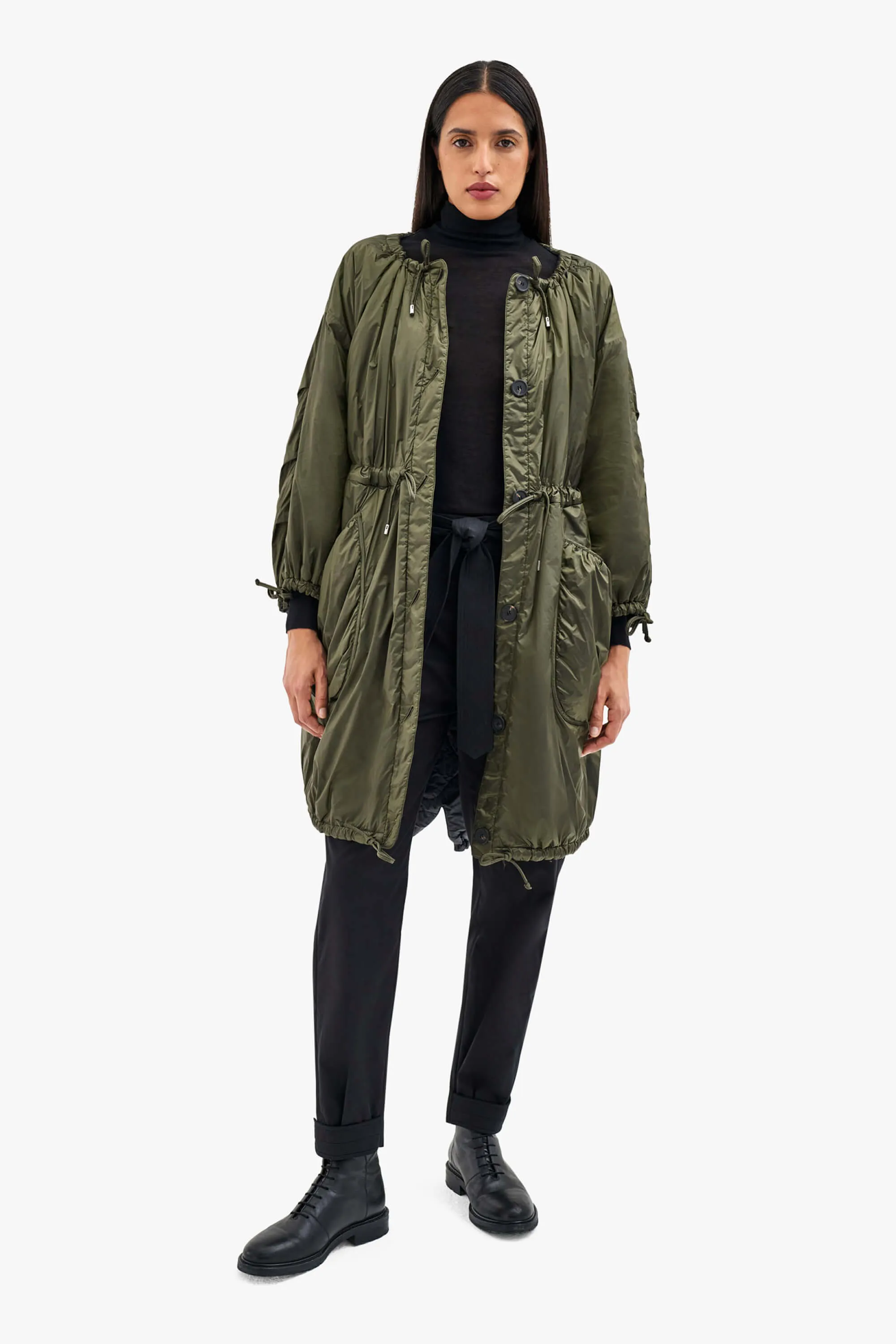 Parachute Quilt Parka - Dark Olive / Black