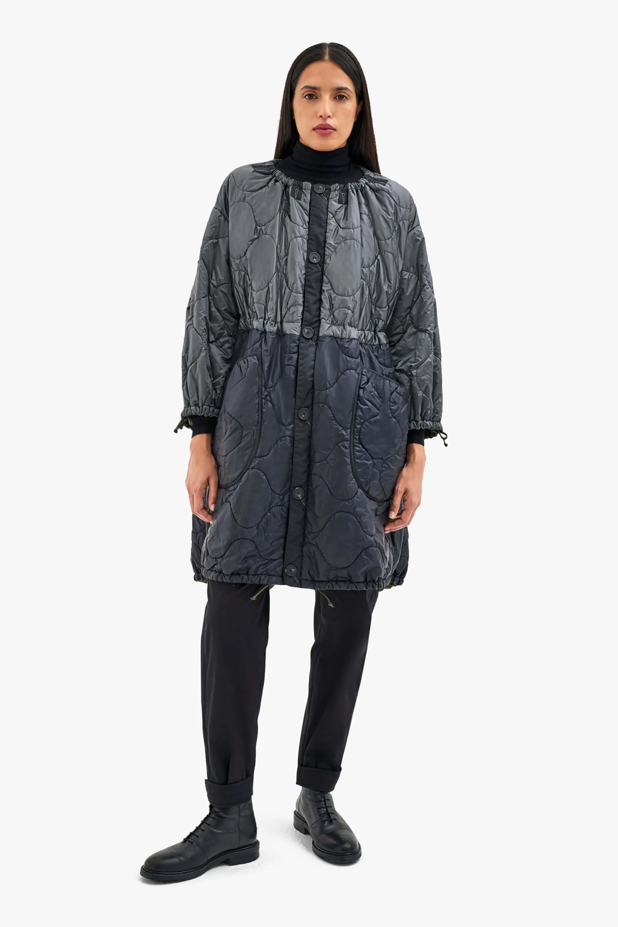 Parachute Quilt Parka - Dark Olive / Black
