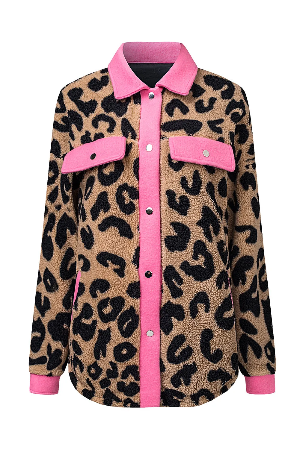 Pink Leopard Print Teddy Shacket