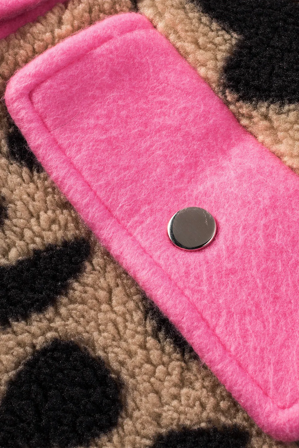 Pink Leopard Print Teddy Shacket